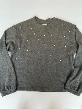 Zara Girls Gray Pearl Embellished Knit Sweater Size 12/13